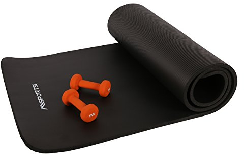 MSPORTS Gymnastik Set - Neoprenhantel 0,5-5 kg (Auswählbar) + Gymnastikmatte 190 x 60 x 1,5 cm Fitness Set (Neoprenhantel 1 kg + Gymnastikmatte)