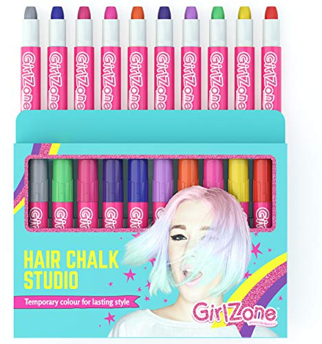 GirlZone Geschenke für Mädchen - Haarkreide-Set für kleine und große Mädchen - Auswaschbare Temporäre Haarfarben Geschenke für Kinder - 10 x Haarfärbestifte - Auswaschbare