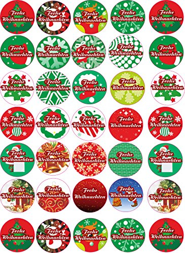 Frohe Weihnachten - Aufkleber für Weihnachten 35 Stück - bunt Vintage - Labels - Stickers- Weihnachtskalender - Weihnachten - Advent - rund - zum Aufkleben für Geschenke oder Karten