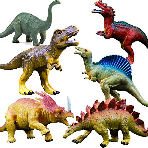 GuassLee Dinosaur Toys, Plastic Dinosaur Figure Set, Ideal Education Toys for Kids and Toddler, Including T-Rex, Stegosaurus, Monoclonius, 15 to 18 cm Large Size, 6 Pack