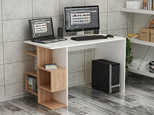 Homidea FIRMUM Schreibtisch - Computertisch - Bürotisch mit Regal Element (Weiß - Nussbaum)
