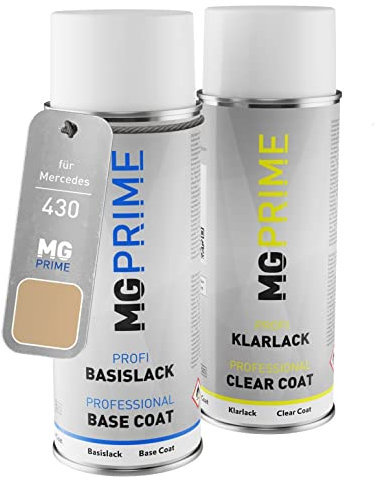 MG PRIME Vernice per auto Kit di bombolette a spruzzo per Mercedes 430 Herbstbeige/Beige Autunno Bomboletta spray da 400ml di vernice di base vernice trasparente