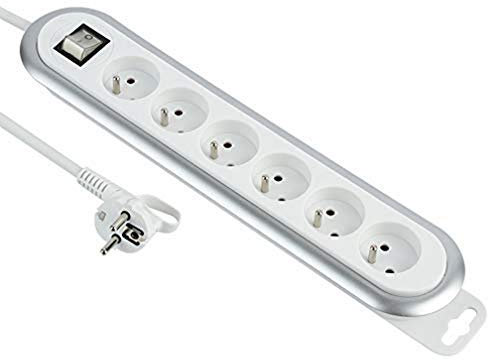Electraline 30960 Bloc 6 Prises, enrouleur de câble, interrupteur marche/arret et fiche plate. Rallonge Multiprise 3M. , Blanc
