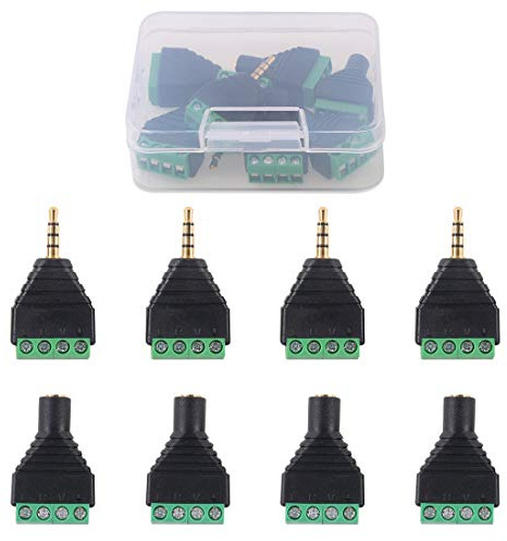 Glarks 8Pcs 3.5mm(1/8inch) Stereo TRRS Audio Balanced Male & Female Jack to AV 4-Screw Terminal Block Balun Converter Adapter Connectors