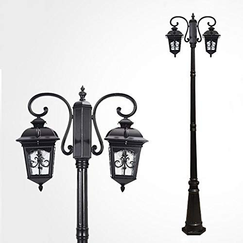 Schwarz Straßenlaterne 2-Flammig Wegeleuchten Aluguss und Glas Kandelaber Hoflampe Garten-Laterne Vintage E27 Außenleuchte 230CM Rasen-Lampe