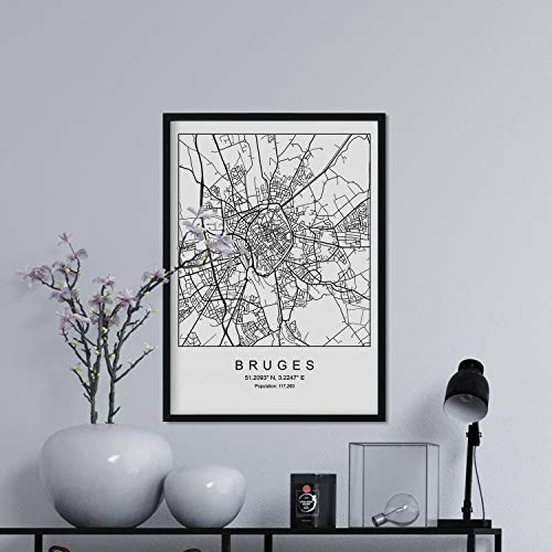 Drucken Stadtplan Brügge skandinavischen Stil in schwarz und weiß. A3 Größe Plakat Das bedruckte Papier Keine 250 gr. Gemälde, Drucke und Poster für Wohnzimmer und Schlafzimmer