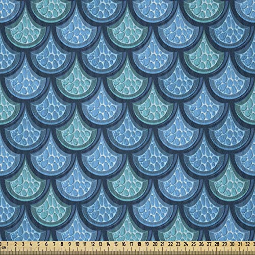 ABAKUHAUS Fischschuppen Stoff als Meterware, Wassertropfens Kreise, Microfaser Stoff für Dekoratives Basteln, 1M (230x100cm), Blau und Türkis