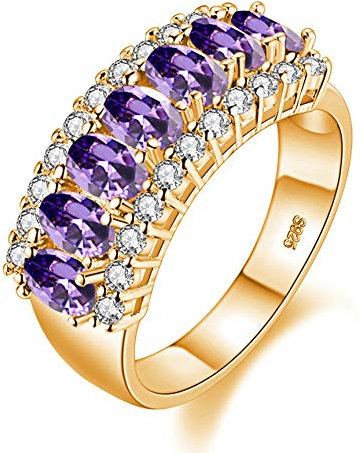 Uloveido Bague pour femme en plaqué or avec 7 pierres en forme de demi-lune avec zircone ovale J501, L1/2(51.9mm), Cristal, Zircone cubique