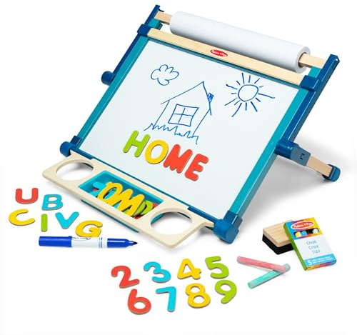 Melissa & Doug Magnetic Tabletop Easel, Deluxe Double-Sided Wooden Art Set with Chalkboard, Dry-Erase Board, Paper Roll Holder, Magnets & Art Supplies, Preschool Learning Toys for Kids Ages 3+