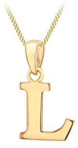 CARISSIMA Damen-Halskette L Buchstaben-Anhänger schlicht Gelbgold 9kt 9x16mm an Flachpanzerkette Gelbgold 9kt 25 diamantiert verstellbar 41-46cm