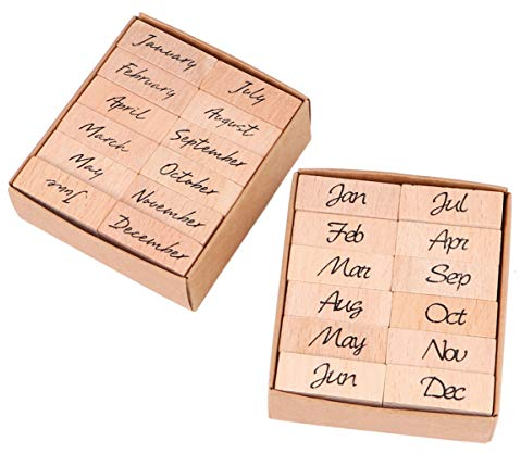 Healifty 24 Stück Holzstempel Monatsstempel Notizbuch Hand Konto Siegelstempel Retro Gummistempel DIY Scrapbooking Tagebuch Stempel