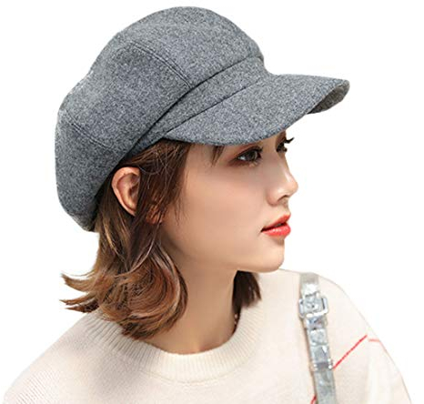 YONKOUNY Schirmmütze Barett Mütze Damen Casual Mütze Ballonmütze Beret Cap (Grau)
