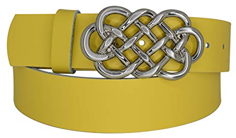DayneQ 4cm Breit Echt Leder Guertel Satiniert Nickel - 23748-40-NIK - Gelb Bundweite 105cm
