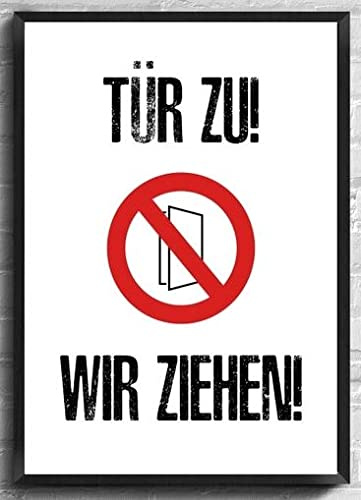 M&M Smartek Poster A3 Tür Zu, Wir Ziehen, Schwarz | Auf 300 g starkem Papier gedruckt und im schwarzen Rahmen geliefert; aufhängbar als Wanddeko für Bad, Bar oder Wohnraum.