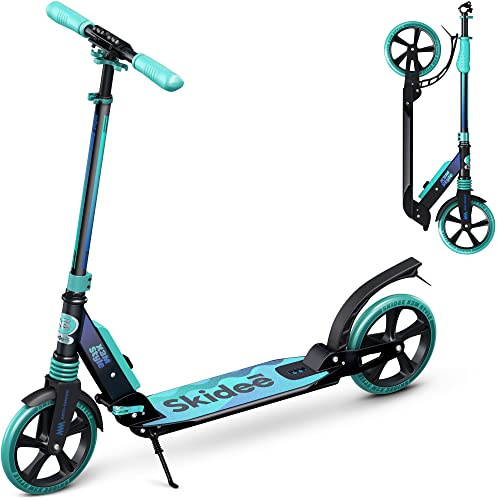 Skidee Kick Scooter for Kids Ages 6+ - Adjustable Handlebar Up to 41 High, Large Wheels, Anti-Shock Suspension - Foldable, Lightweight Scooters for Kids, Teens & Adults, Max Load 220 Lbs