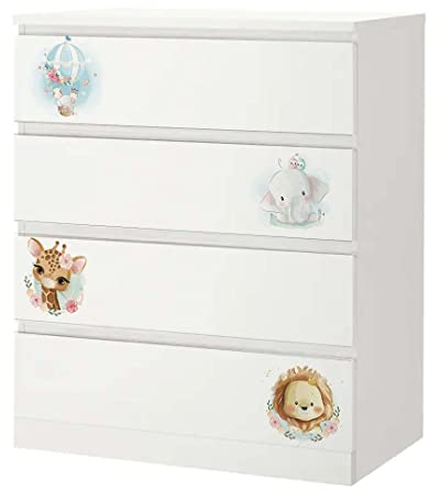 MyMaxxi - Klebefolie Möbel passend für IKEA Malm Kommode - Motiv Tiere Kinder - Möbelfolie selbstklebend - Dekofolie Tattoo Aufkleber Folie für Wohnzimmer und Kinderzimmer, malm_Groesse:4 Schubladen
