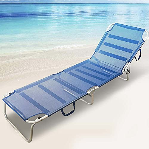 BAKAJI Lettino Prendisole Sdraio Pieghevole Salvaspazio Schienale Reclinabile Struttura in Alluminio e Tessuto Textilene Traspirante per Mare Spiaggia Piscina Relax 190 x 58 x 27 cm Blu Scuro