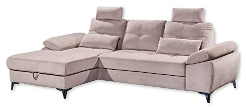 Stella Trading AUCKLAND Ecksofa mit Schlaffunktion, Stoffbezug Flamingo - Moderne Eckcouch in L-Form mit Bettkasten & verstellbaren Armteilen - 270 x 90 (108) х 170 (B/H/T)