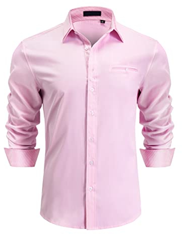 Enlision Herren Hemden Regular Fit Langarm Freizeit Hemd Business Hemden Herrenhemd Rosa L