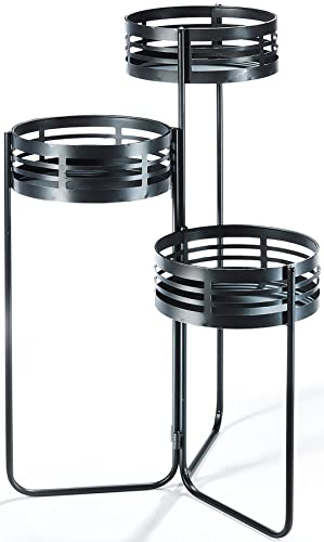 Kobolo Pflanzenständer Blumentreppe - schwarz - Metall - 3 Etagen - 48x48x70 cm