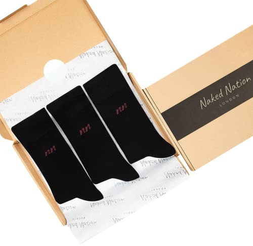 Naked Nation Chaussettes en Bambou, 6 Paires de Luxe Chaussettes, Super Doux et Respirant, Coffret Cadeau avec Chaussettes pour Hommes et Femmes, Noir 41-46