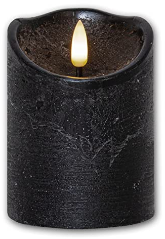 Star Trading LED Echtwachskerze 3D FLAMME RUSTIC, schwarz, Timer, Höhe 10cm, Durchmesser 7,5cm, batteriebetrieben, Flackereffekt