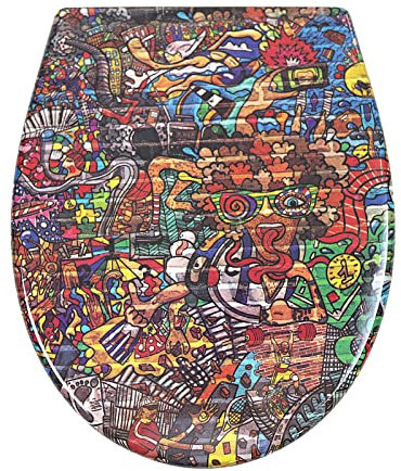 Fanmitrk Duroplast Toilet Seat Soft Close -Quick Release Toilet Lid with Top Fixing,Various Patterns to Choose from (UF819-04)