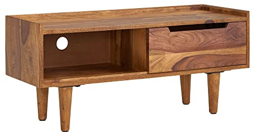 FineBuy Mueble TV Sheesham Madera Maciza 95x44x34 cm Moderno | Mesa TV con Puerta corredera | HiFi Rack Lowboard Sala de Estar