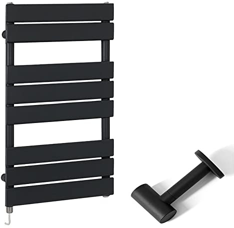 MILANO 400W Black Flat Panel Electric Heated Towel Rail 825 x 450mm