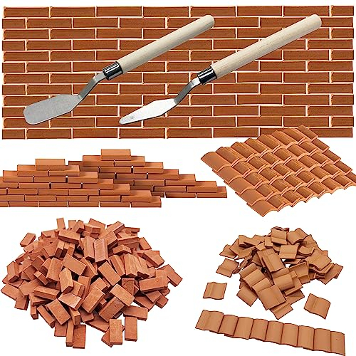 Woohome 262 Stück Mini Rote Scale Ziegel Dachziegel Bauset, Miniatur Dachziegel und Mini Ziegel für DIY Puppenhaus Ziegel Diorama Fairy Garten Dekoration