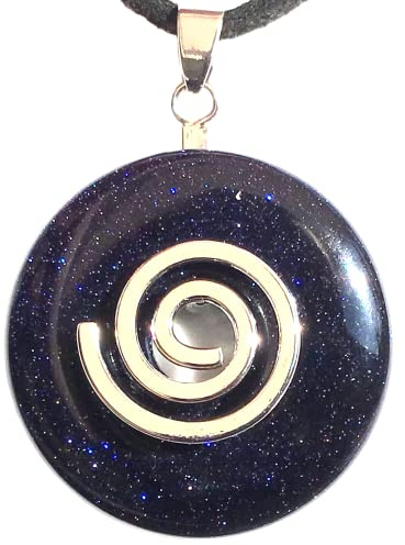 Steinfixx® - Premium Blaufluss Donut optional als Kette mit Silber- oder Goldanhänger und 80cm Lederband | Heilstein | Edelstein | Chakra-Stein