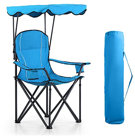 HIGH POINT SPORTS Sillas de camping con sombra, silla plegable para toldo, silla plegable para camping, exterior, camping, patio, soporta 350 libras, color azul