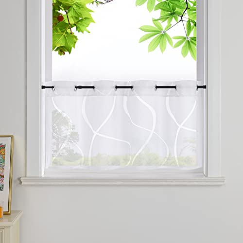 HeichkelL Ausbrenner Scheibengardine Voile Bistrogardine Transparente Kurzstores mit Ösen Küche Kurz Vorhang Weiß HxB 45x90cm