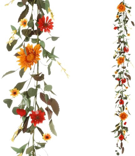 Deco Woerner Künstliche Gerbera-Girlande orangerot 158 cm Kunstpflanze Kunstgirlande Kunstblumen