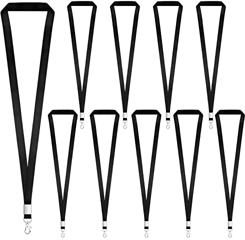 Weysoo Schlüsselbänder mit Kartenhalter, 10 Stück Umhängebänder Nylon Bunt Schlüsselband mit Drehbarem Metallclip für Ausweise (Black)