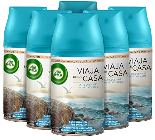 Air Wick Freshmatic - Pack de 6 Recambios de Ambientador Spray Automático, Esencia para Casa con Aroma a Oasis Turquesa