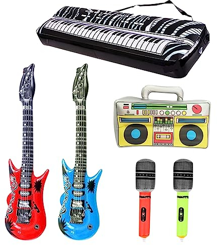 VIKSAUN 6 Stück Aufblasbare Musikinstrumente Aufblasbare Party Props, Inflatables Gitarre Mikrofon Ballons Musikinstrumente Zubehör,Inflatable Balloon Musical Instrument,für Party Supplies