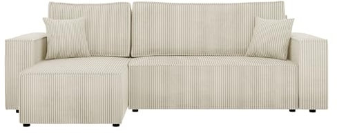 Mirjan24 Ecksofa Kobaro Cord Sofa Eckcouch Couch mit Schlaffunktion und Bettkasten Ottomane Universal, L-Form Couch Schlafsofa Bettsofa Farbauswahl (Poso 100)