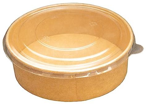 Commerline Lot de 150 bols à salade bio de 500 ml - Jetables avec couvercle - En carton - Boîtes à salade bio - 500 ml