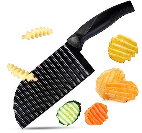 Quelcc Wellenschneider, Kartoffelschneider, Mehrzweck Gemüseschneider,Pommesschneider, Edelstahl Crinkle Chip Cutter, Riffelmesser Crinkle, für Gemüse Obst Frucht Kartoffel
