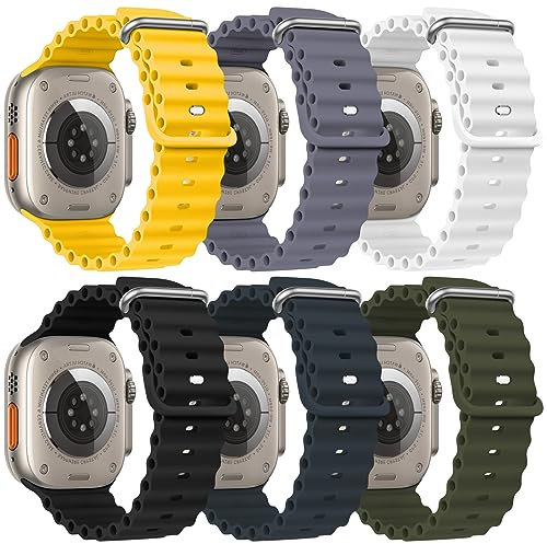Ocean - Confezione da 6 cinturini sportivi compatibili con Apple Watch Ultra da 49 mm, unisex, in silicone, regolabili, con fibbia in metallo, per Apple Watch iWatch Series Ultra
