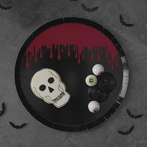 Ginger Ray Halloween Blood Drip Splatter Party Paper Plates Tableware 8 Pack, Black