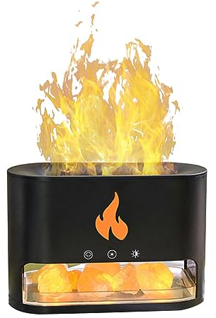 Chesoon Essential Oil Diffuser Ultrasonic Aromatherapy Diffuser Mist Humidifiers Variable Simulation Flame Color Crystal Salts Decoration 250ml Volume Color Black