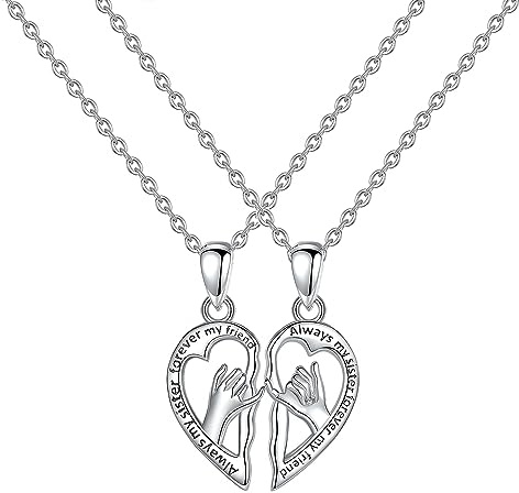 Yifnny Damen Silber Halskette, Freundschafts-Halskette mit Herzanhänger 'Always My Sister Forever My Friend', 40cm + 4cm, Kupfermetall, Geschenkbox enthalten, perfekt für Schwestern und Freundinnen