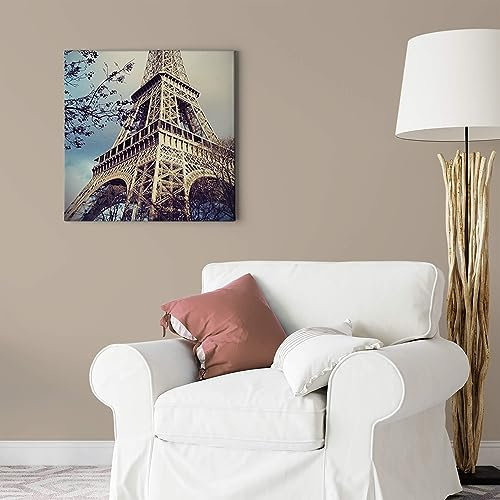 A.S. Création Leinwandbild Paris Eiffelturm - Kunstdruck blau braun - 50x50 cm Quadratisch - moderne Wanddekoration Schlafzimmer Wohnzimmer Küche - Bild auf Keilrahmen