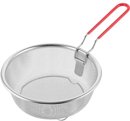 SHOWERORO Cesta para Freír De Acero Inoxidable Cestas De Freidora Colador De Olla Caliente Colador De Fideos con Mango Cesta Freidora con Asa Cesta De Freidora Sartén Cocina Desmontable