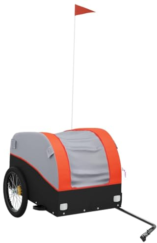 vidaXL Lastenanhänger für Fahrrad, Fahrradanhänger mit Deichsel Flagge, Transportanhänger Maximale Belastbarkeit 45 kg, Anhänger Fahrradwagen, Schwarz Orange Eisen