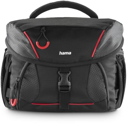 Hama Kameratasche (Fototasche für Digitale SLR Kameras mit Zubehör, Halterung für Kamerastativ, Regenschutz, gepolstert, Tragegriff, Trolleyband, abwischbarer Boden, ergonomisch) schwarz