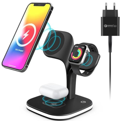 Wisam 5 in 1 MagSafe 15W QI Ladestation für iPhone 12-15, Pro Max, Mini, iWatch 2-9, Ultra, SE und AirPods 2-3, Pro 2