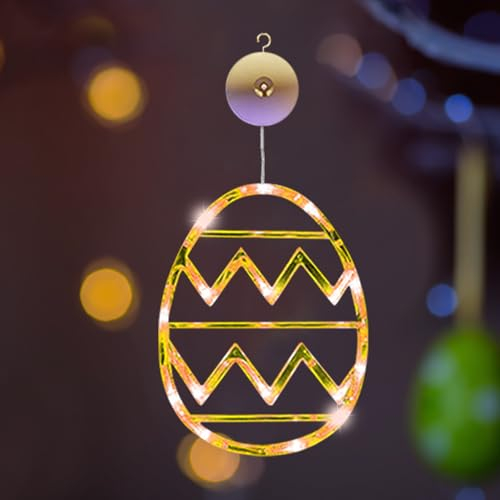 Osterdeko Zum Aufhängen, Saugnapf Lichterkette Fenster, Osterdeko Led Fenster Licht, Ostereier Licht Deko Innen/draußen, LED Lichterkette Fenster Beleuchtung Batteriebetrie (Gelb)
